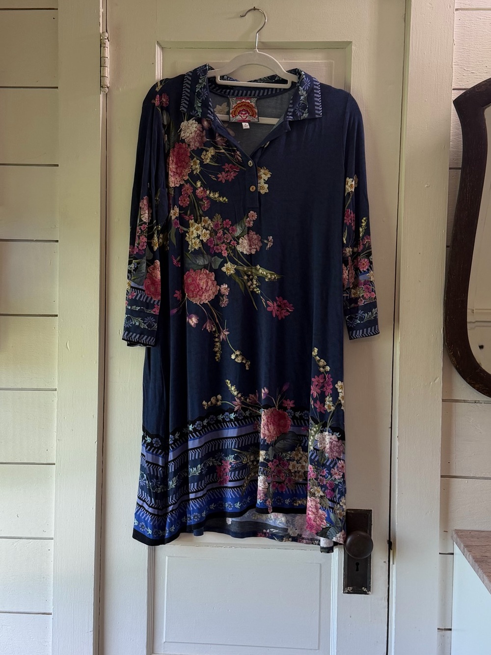 Johnny Was Willowa Navy Floral Polo Tunic Dress